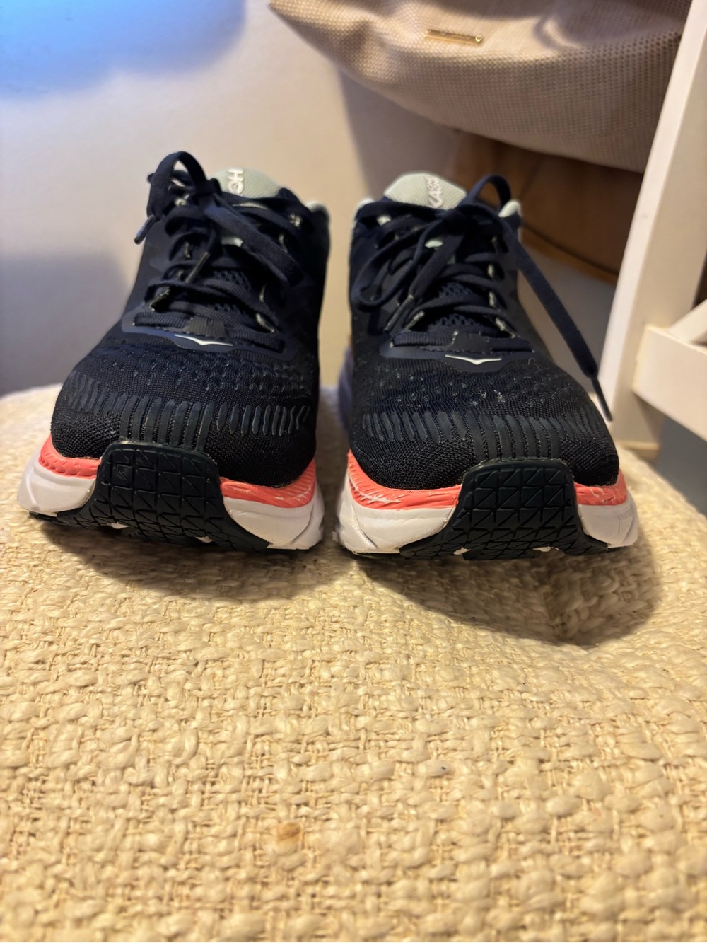 Hoka One One Women Navy and Coral Lace-Up Sneakers size 9.5 US